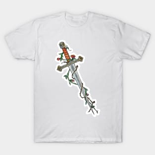 Watercolor Sword With Vines and Flowers T-Shirt